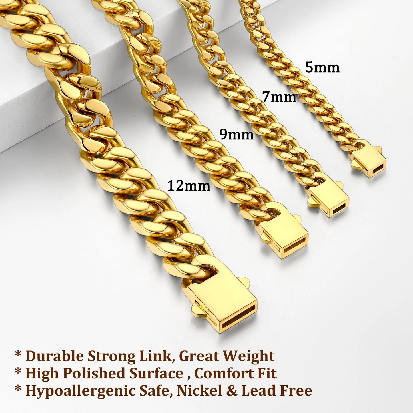 5Mm 18K Gold Filled Cuban Chain Necklaces, 30 Inch Heavy Chunky Stainless Steel Curb Necklace Hip Hop Punk Jewelry for Women