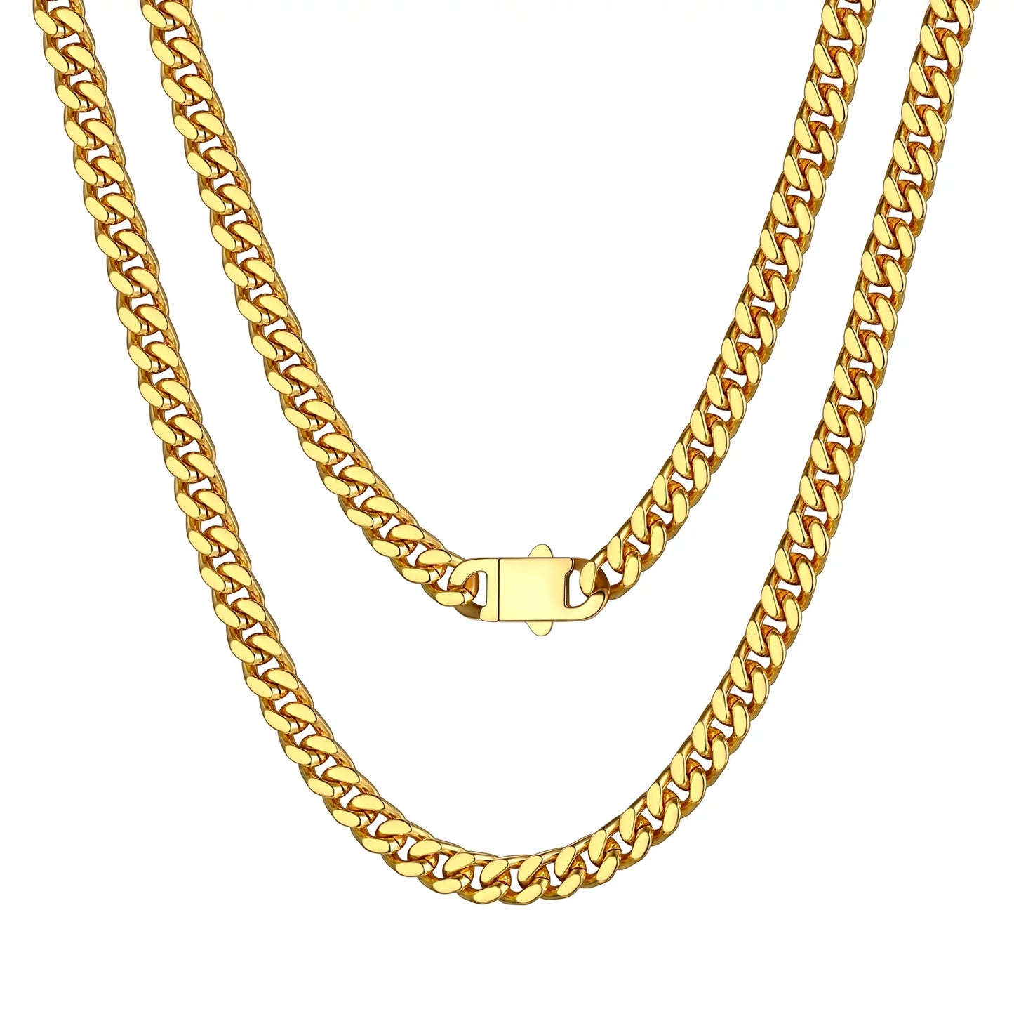 5Mm 18K Gold Filled Cuban Chain Necklaces, 30 Inch Heavy Chunky Stainless Steel Curb Necklace Hip Hop Punk Jewelry for Women