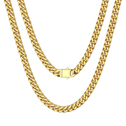 5Mm 18K Gold Filled Cuban Chain Necklaces, 30 Inch Heavy Chunky Stainless Steel Curb Necklace Hip Hop Punk Jewelry for Women