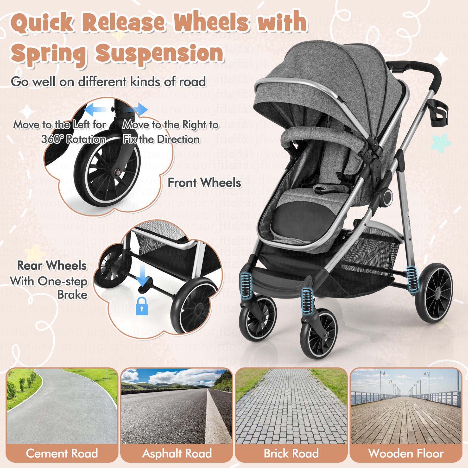 2 in 1 Convertible Baby Stroller High Landscape Infant Stroller Grey